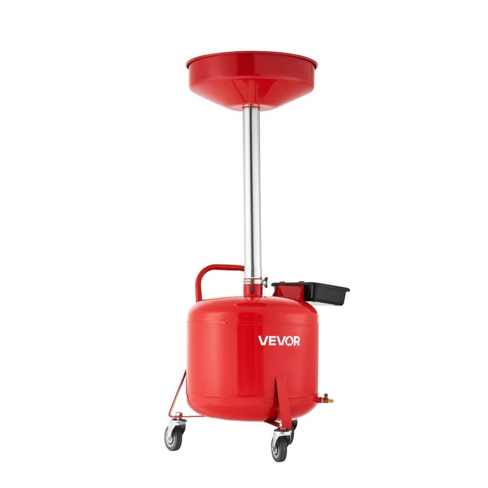 Oil Catch Trolley 30L, Oil Catch Trolley with Adjustable Funnel Height, Oil Catch Container with Wheels and Tool Box, Liquid Fuel Drain for Auto Workshop, Red