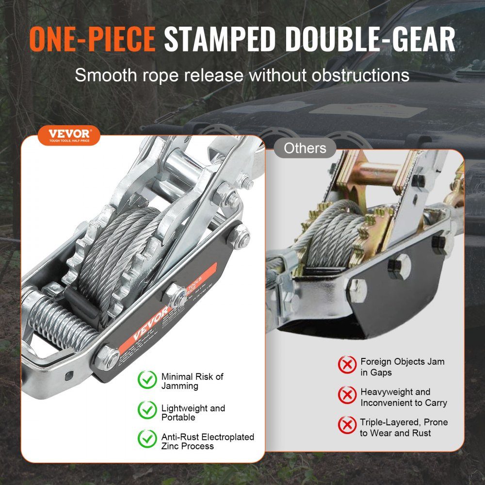Towing Winch, 5T Pulling Force, 3.5M Steel Cable, 3 Hooks, Heavy Duty Two Speed ​​Ratchet Puller Tool, Automotive Hoist Cable Puller, Ideal for Vehicle Rescue