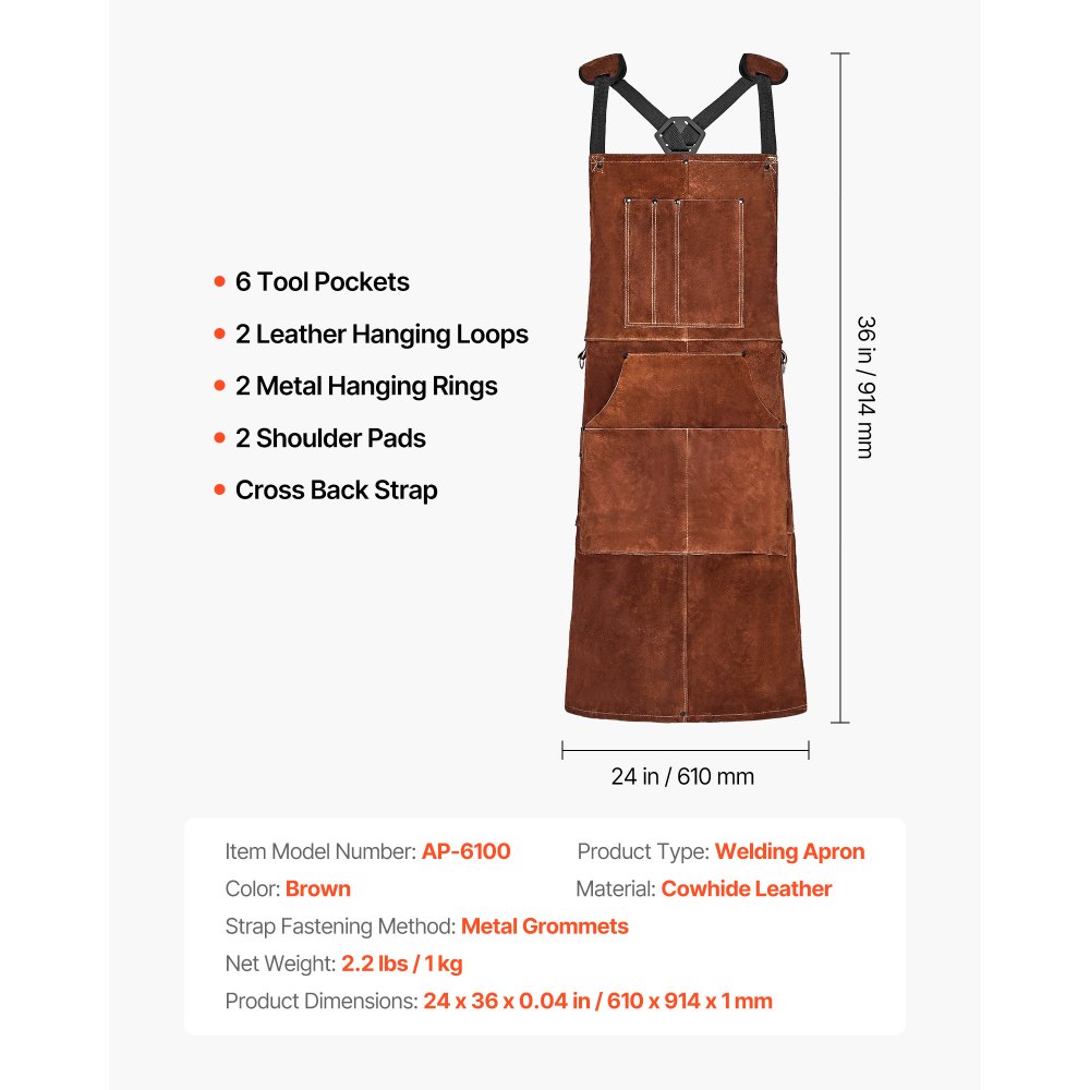 Koeienhuid Lasschort Vlamvertragend Beschermend Schort Hittebestendig Leren Schort met 6 Gereedschapszakken Werkschort voor Houtbewerking Tuinieren BBQ 610x914mm Koeienhuid Lasschort Vlamvertragend Beschermend Schort Hittebestendig Leren Schort met 6 Gereedschapszakken Werkschort voor Houtbewerking Tuinieren BBQ 610x914mm