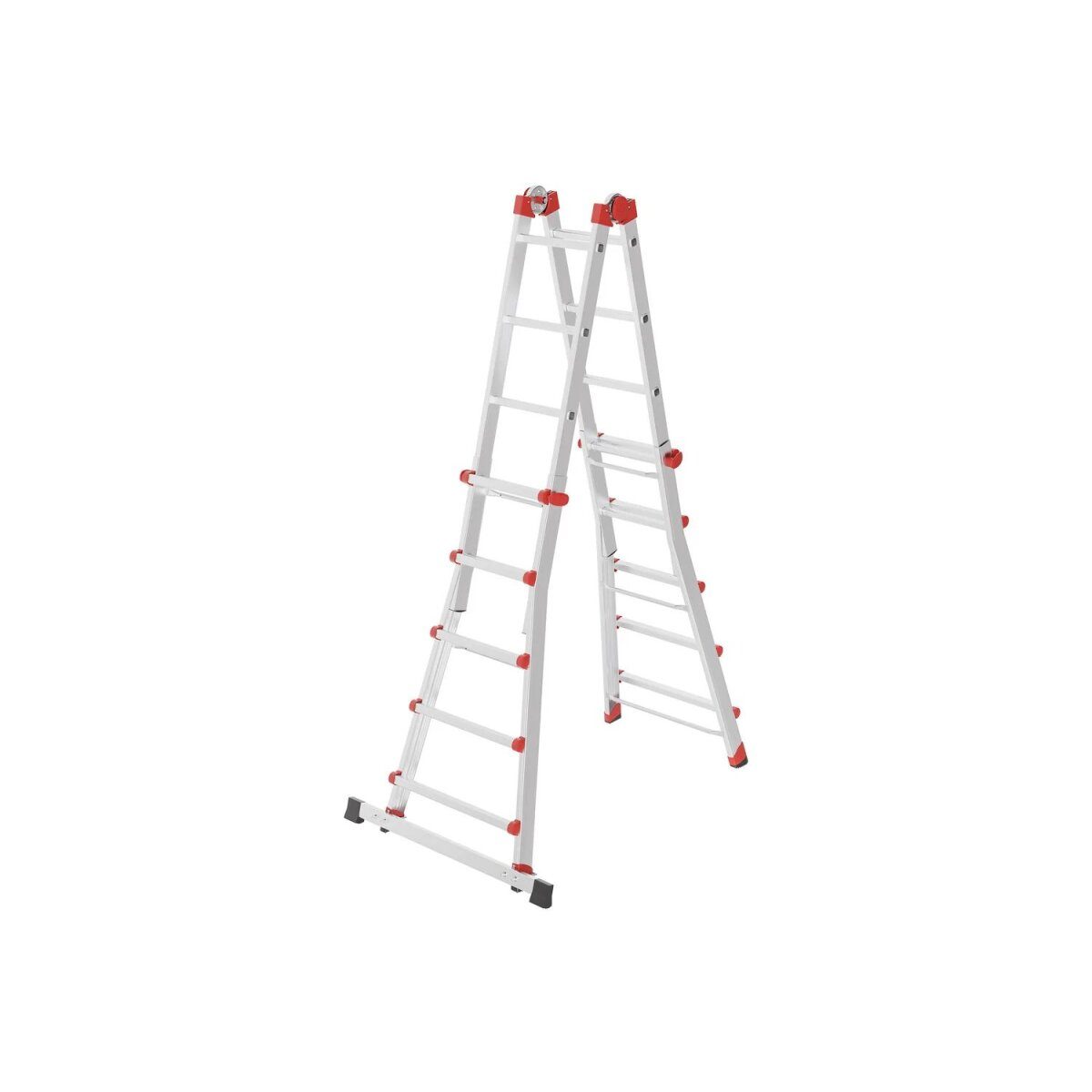 HAILO aluminium multifunctionele ladder »M80«, in hoogte verstelbaar (4x5 sporten, zilver/rood)