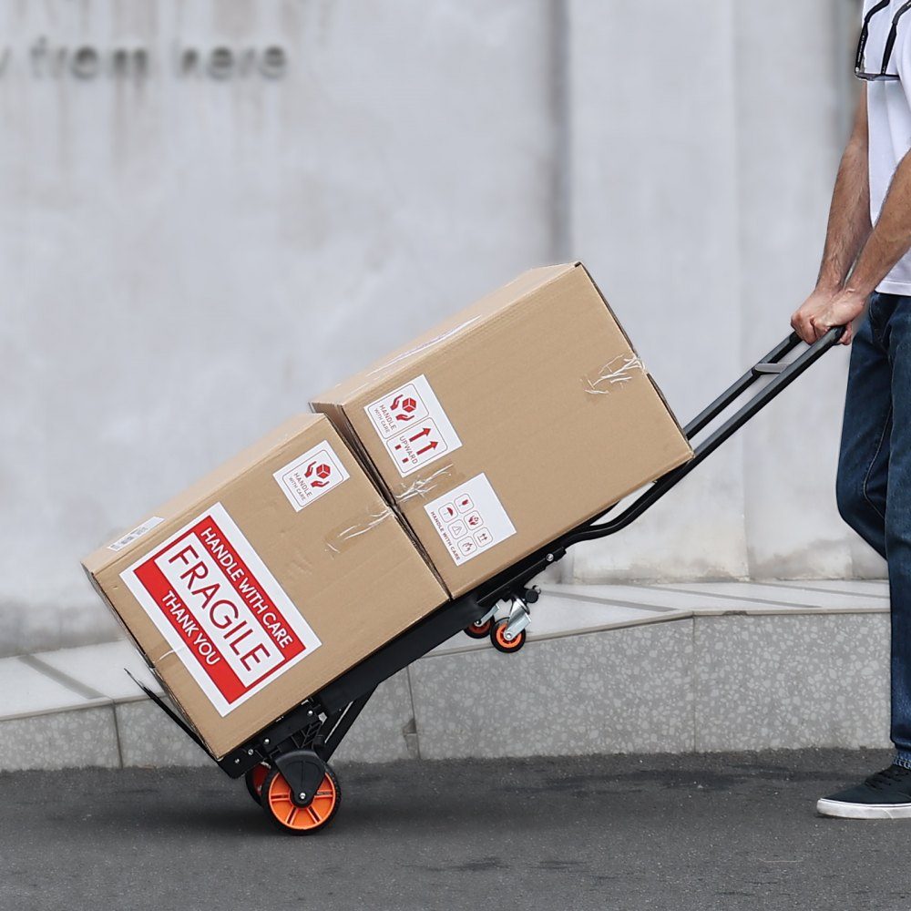 2 in 1 Folding Hand Truck 136kg Load Capacity Transport Trolley Aluminum Alloy Carbon Steel Hand Truck ⇋ Platform trolley for indoor and outdoor loading and transport tasks