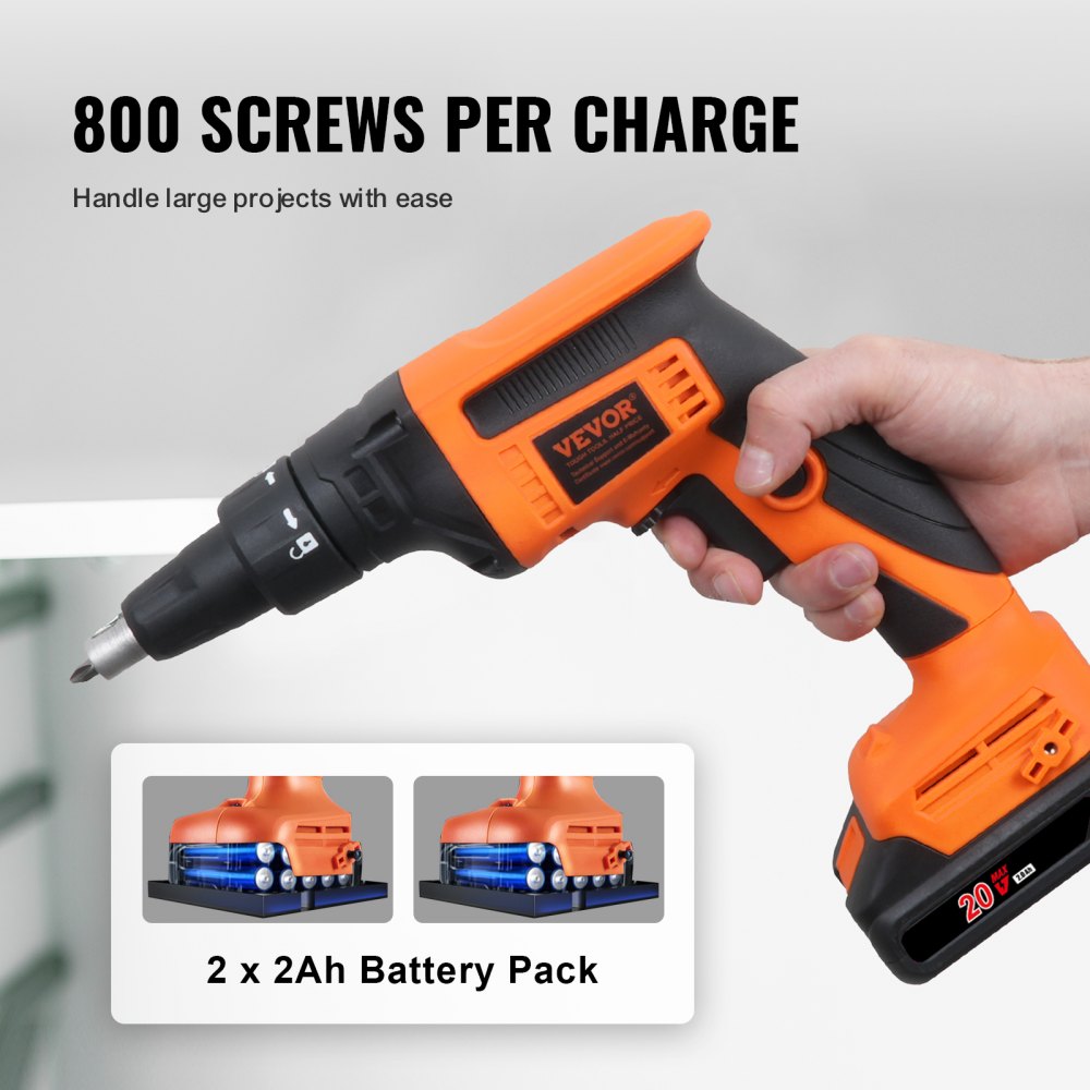 Gipsplaatschroevendraaier, 20V Max gipsplaatschroevendraaier, borstelloze 4200 RPM draadloze gipsplaatschroevendraaier, set van 2 batterijen, oplader, riemclip en gereedschapstas, vooruit- en achteruitversnelling