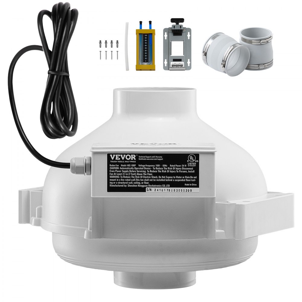 98-89 mm Radonventilator-installatieset, 260CFM Radonmitigatieventilatorsysteemset met 2 koppelingen, manometer, inline kanaalventilator Afzuigventilator voor binnen- en buitenventilatie 98-89 mm Radonventilator-installatieset, 260CFM Radonmitigatieventilatorsysteemset met 2 koppelingen, manometer, inline kanaalventilator Afzuigventilator voor binnen- en buitenventilatie