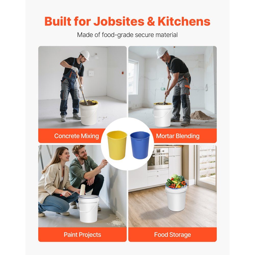 Emmervoering 6L Siliconen betonmenger Emmervoering Herbruikbaar voor het mengen van dunne mortel, verf, beton en epoxyhars Emmervoering Voedselkwaliteit 2-pack Blauw Geel