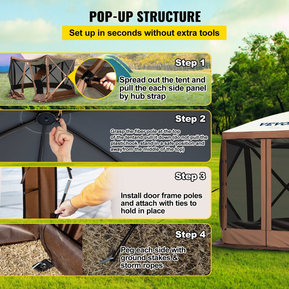 Gazebo Tent 12x12ft 6 Sided Pop Up Camping Canopy Tent with Mesh Windows, Portable Carry Bag, Pegs, Large Shade Tents for Outdoor Camping, Lawn and Backyard Gazebo Tent 12x12ft 6 Sided Pop Up Camping Canopy Tent with Mesh Windows, Portable Carry Bag, Pegs, Large Shade Tents for Outdoor Camping, Lawn and Backyard