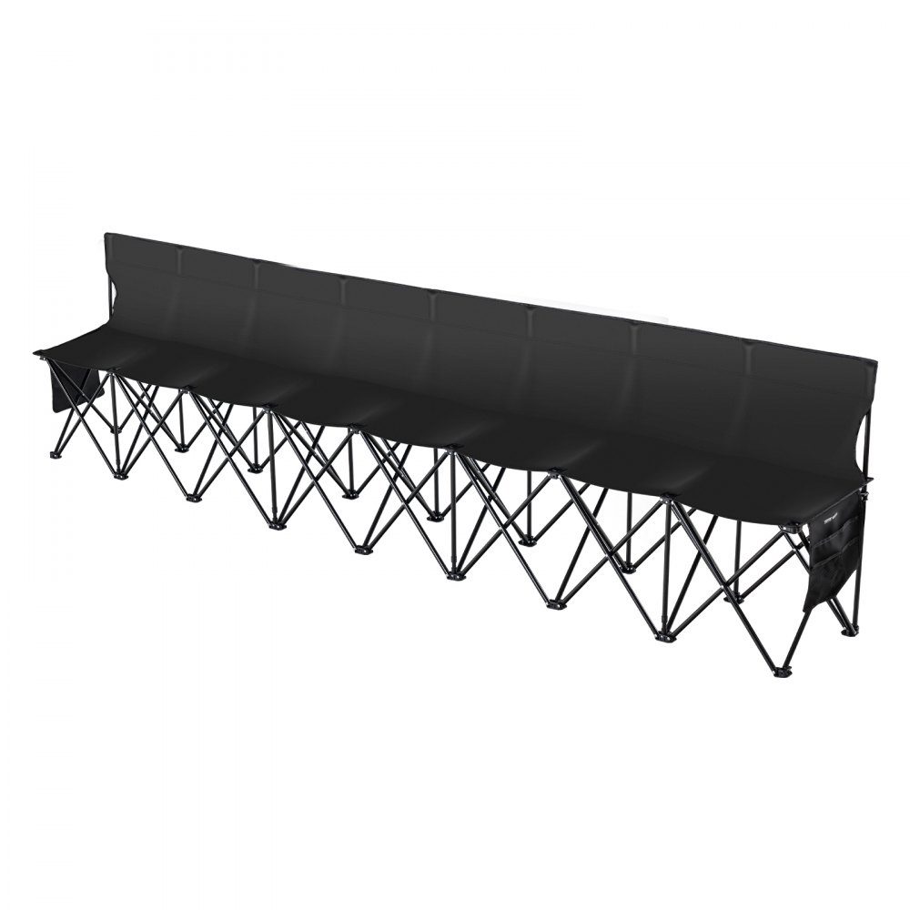 Portable Folding Bench 8 Seater Folding Side Bench Outdoor Camping Bench Chair with Carry Bag and Backrest Team Sports Side Bench for Football Fishing No Assembly Required Instant Sit Black