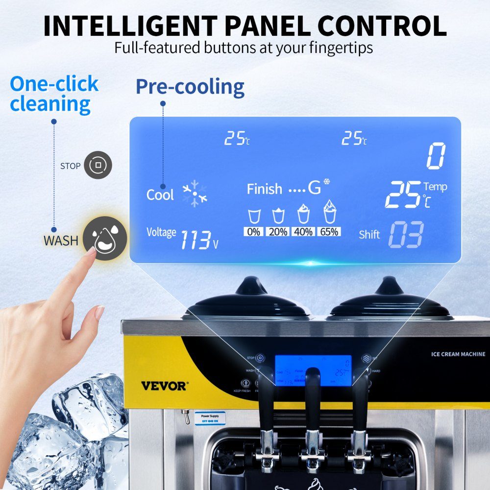 Machine à glace molle commerciale 22-30L/H, machine à glace professionnelle avec écran LCD, 3 saveurs, conception de bureau pour restaurants et entreprises