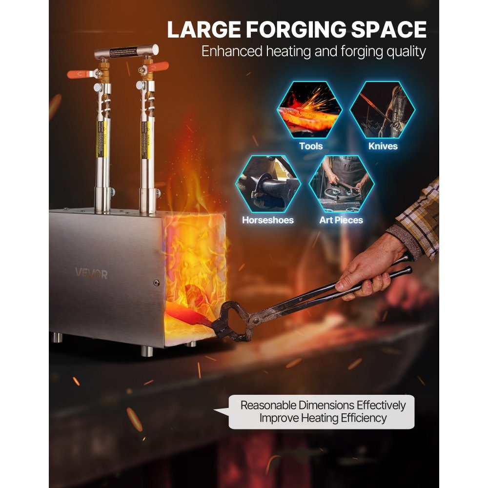 Portable 2 Burner Propane Blacksmith Furnace 1427°C Farrier Blacksmith Furnace Square Shape Stainless Steel Gas Blacksmith Tools and Equipment Smelting Furnace Metal Forging Use – Part No. HT-24138
