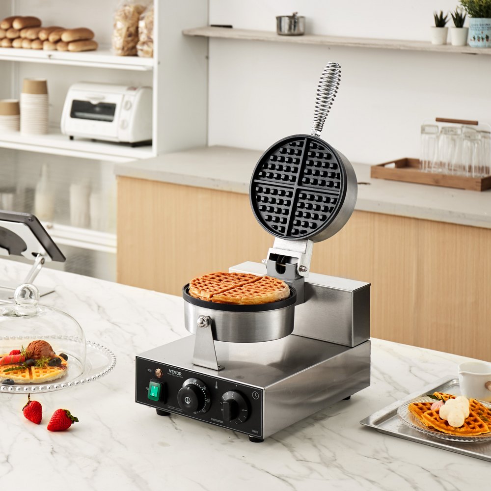 Commercial waffle iron 1230 W waffle maker with non-stick baking surfaces stainless steel waffle iron with temperature and time control, for restaurant bakery 4 fan-shaped waffles Commercial waffle iron 1230 W waffle maker with non-stick baking surfaces stainless steel waffle iron with temperature and time control, for restaurant bakery 4 fan-shaped waffles