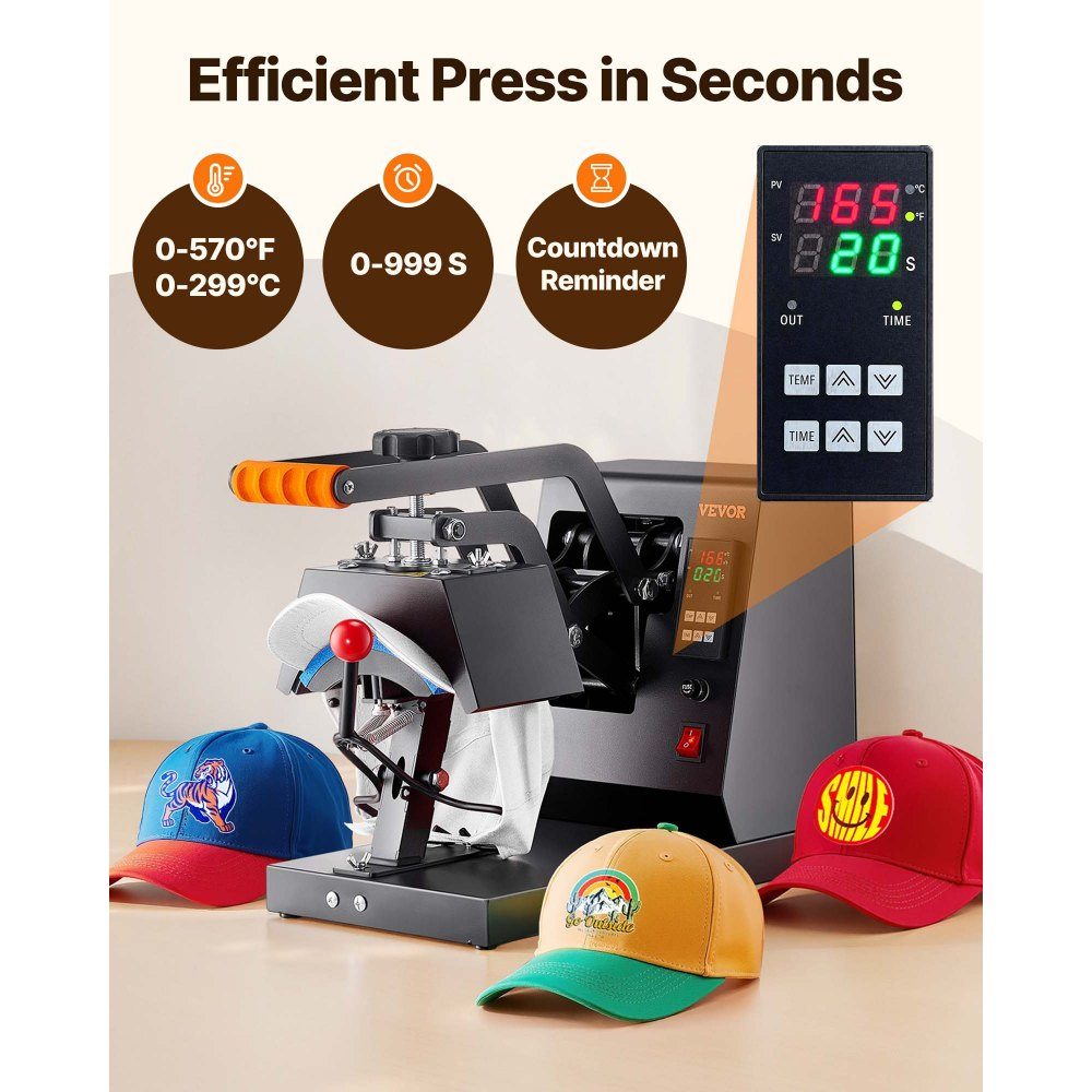 Hat Heat Press, 4 in 1 Cap Heat Press, 6 x 3 Inch Folding Cup Sublimation Transfer, LCD Digital Timer Temperature Control with 4 Curved Heating Elements (6 x 3/6.7 x 2.7/6.7 x 2.7 x 2.7 cm)