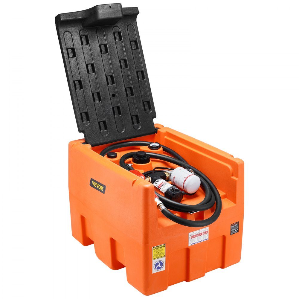 Portable diesel tank, 48 gallon capacity, 10.6 GPM pump speed, includes 12V electric pump, 13.1ft hose and automatic nozzle, orange diesel fuel tank for smooth transportation
