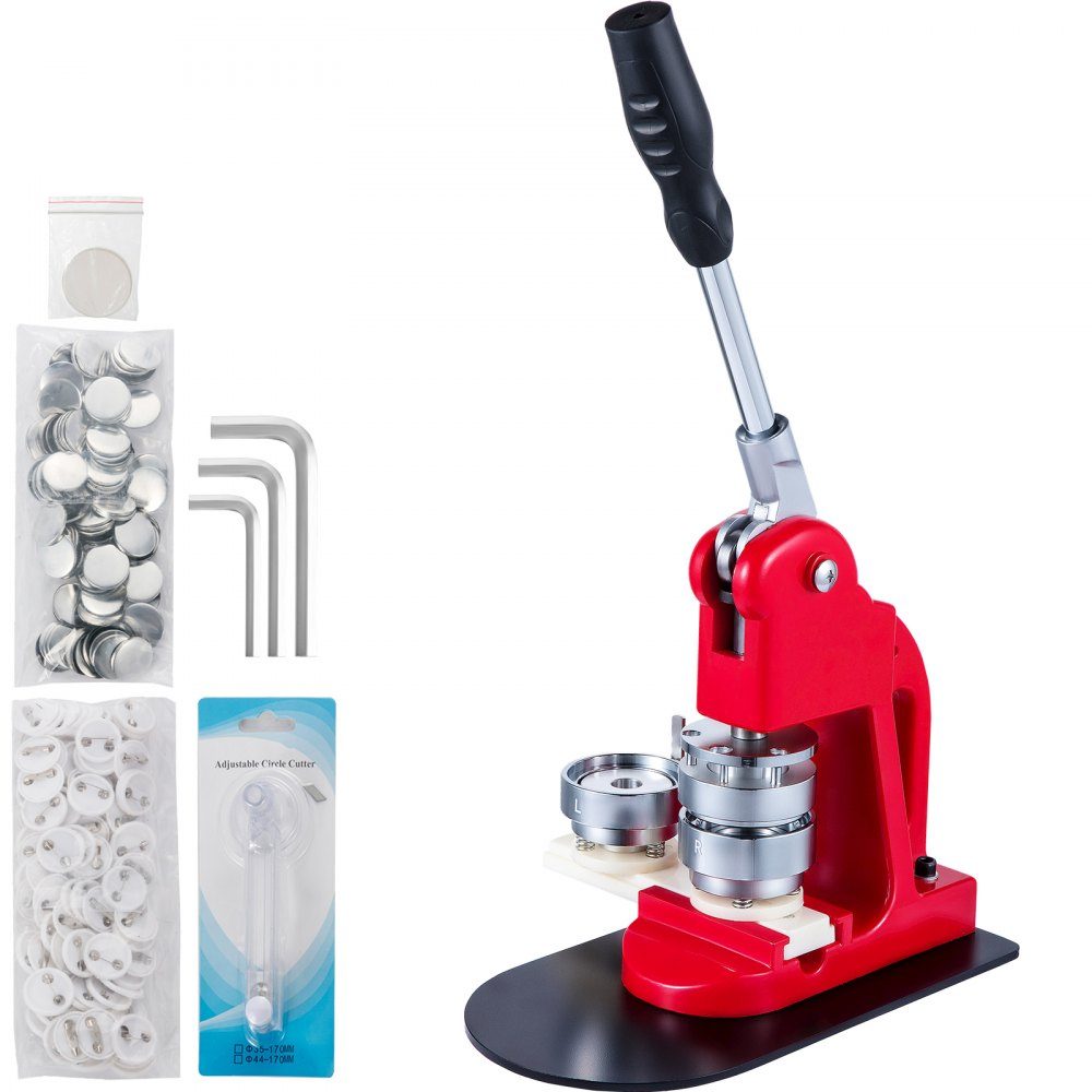 Button press machine 44 mm, button maker 1000 pieces, button maker with basic size 16 x 29 cm, punch press machine with user-friendly handle, for making buttons, badges