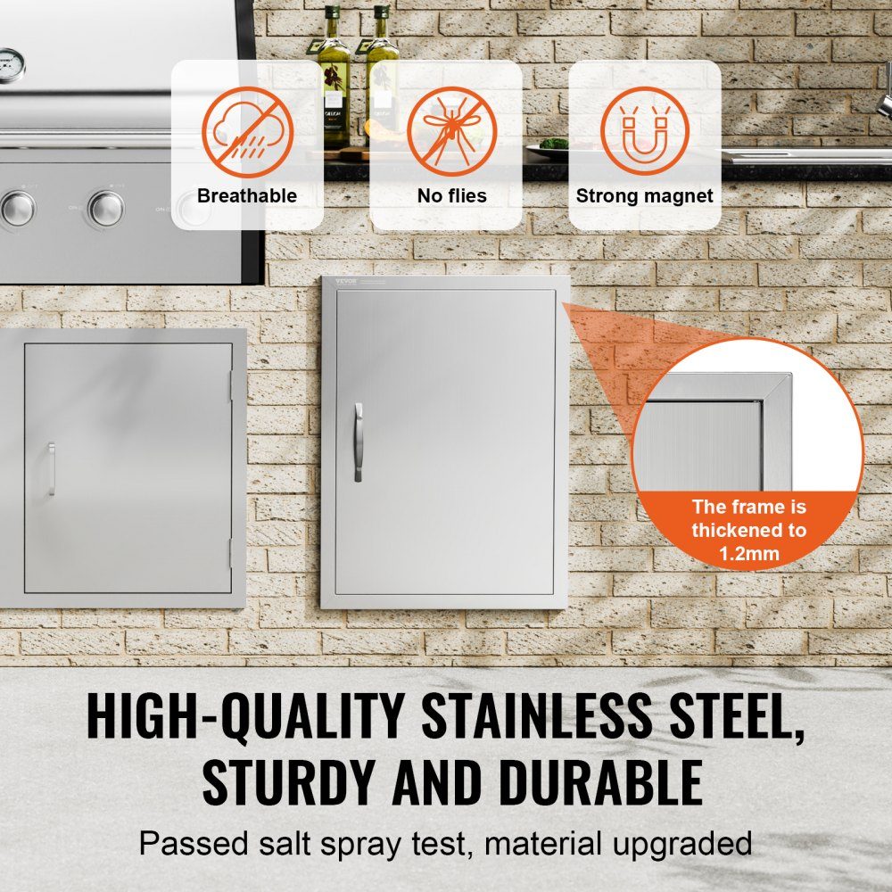 Porte d'accès au gril 508x686mm Porte de cuisine extérieure simple Porte encastrée en acier inoxydable Porte murale verticale avec poignée pour Grill Island Grill Station Armoire extérieure