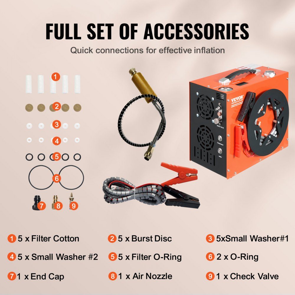 PCP Air Compressor, 4500PSI/30MPa Portable PCP Air Rifle Compressor - Integrated Water and Fan Cooling System, Auto-Stop DC12V/AC230V Paintball Tank Compressor for Air Rifle, Diving Bottle