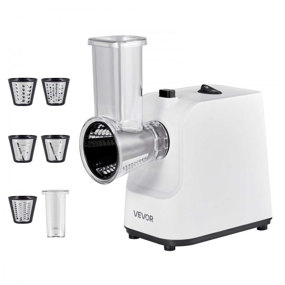 Râpe à Fromage Électrique Machine à Salade 200W Trancheuse à Légumes Coupe-légumes Râpe Rotative avec 5 Accessoires Trancheuse Alimentaire avec Lames en Acier Inoxydable pour Légumes Fromage Coupe Rapide