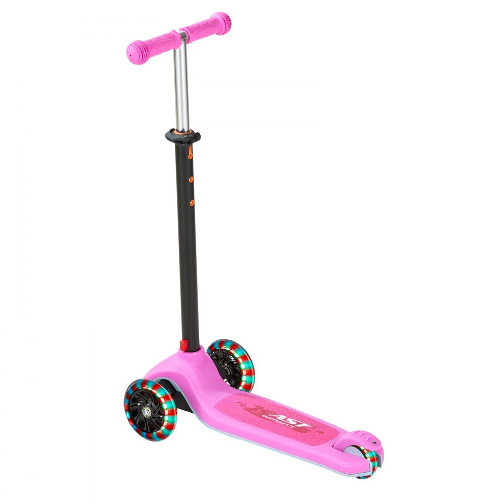 Scooter (3 Räder) ab 3 Jahren, Cityscooter Kinderroller mit leuchtenden Rädern & höhenverstellbarem Lenker & rutschfestem Deck & leichtem Aluminiumrahmen, Tretroller bis 75 kg, Pink