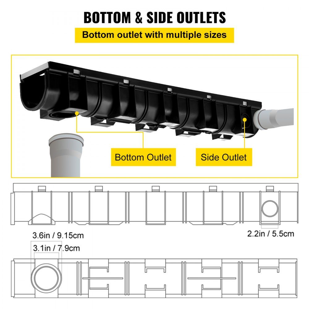 Drainage Gutter Set 3 Pack Patio Gutter Stainless Steel Trench Drainage System 15x13x100cm with 3 End Caps Connector for Garden Drain Driveway Pool Walkway