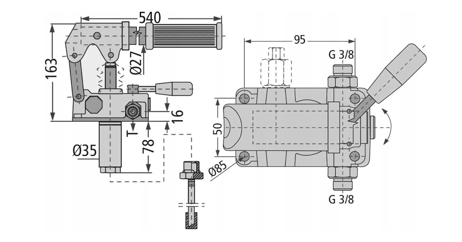 Hydraulische doppeltwirkende Handpumpe mit 10l Tank Komplettset