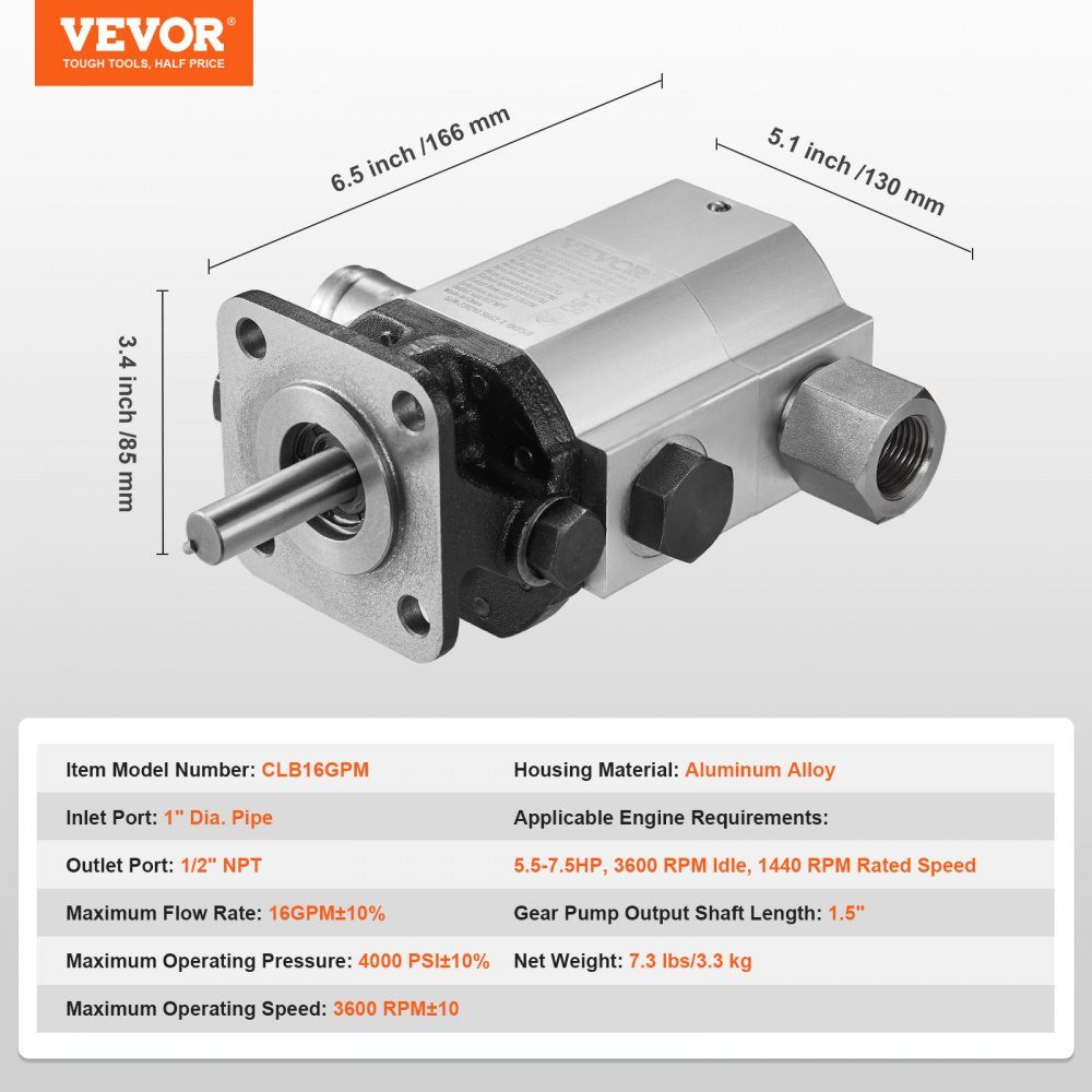 Hydraulische Holzspalterpumpe, 60 l/min, 2-stufig, 276 bar, Holzspalterpumpe, 1 Zoll Einlass, 1/2 Zoll NPT-Auslass, 3600 U/min, hydraulische Aluminium-Zahnradpumpe für Holzspalter mit kleinem Motor, Schneepflug