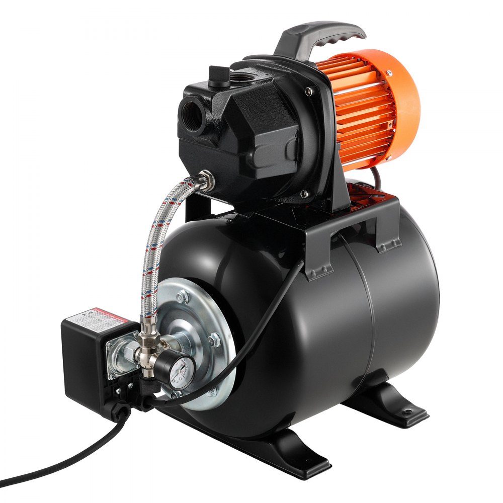 Aqueduc domestique Pompe à jet 735 W, 3750 L/h avec réservoir sous pression de 19 L, hauteur de refoulement de 45 m, avec système d'alimentation en eau automatique et tête de pompe en fonte, pour l'irrigation du jardin et l'approvisionnement en eau domest