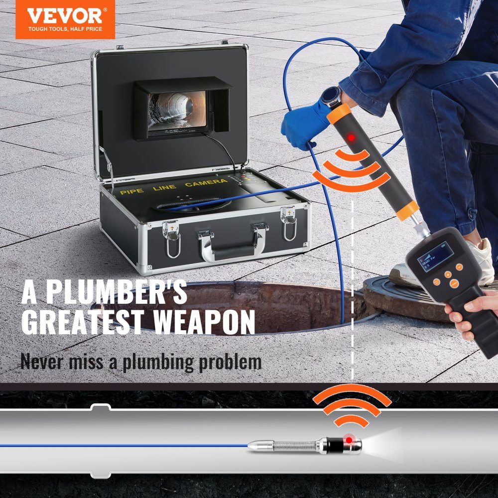 Sewer Camera with 512-Hz-Ortung, 30m 7" Pipe Inspection Camera with DVR Function, IP68-Kamera with 12 Adjustable LEDs, einer 16-GB-SD-Karte for Sewer Pipes, Home, Sewer Pipes