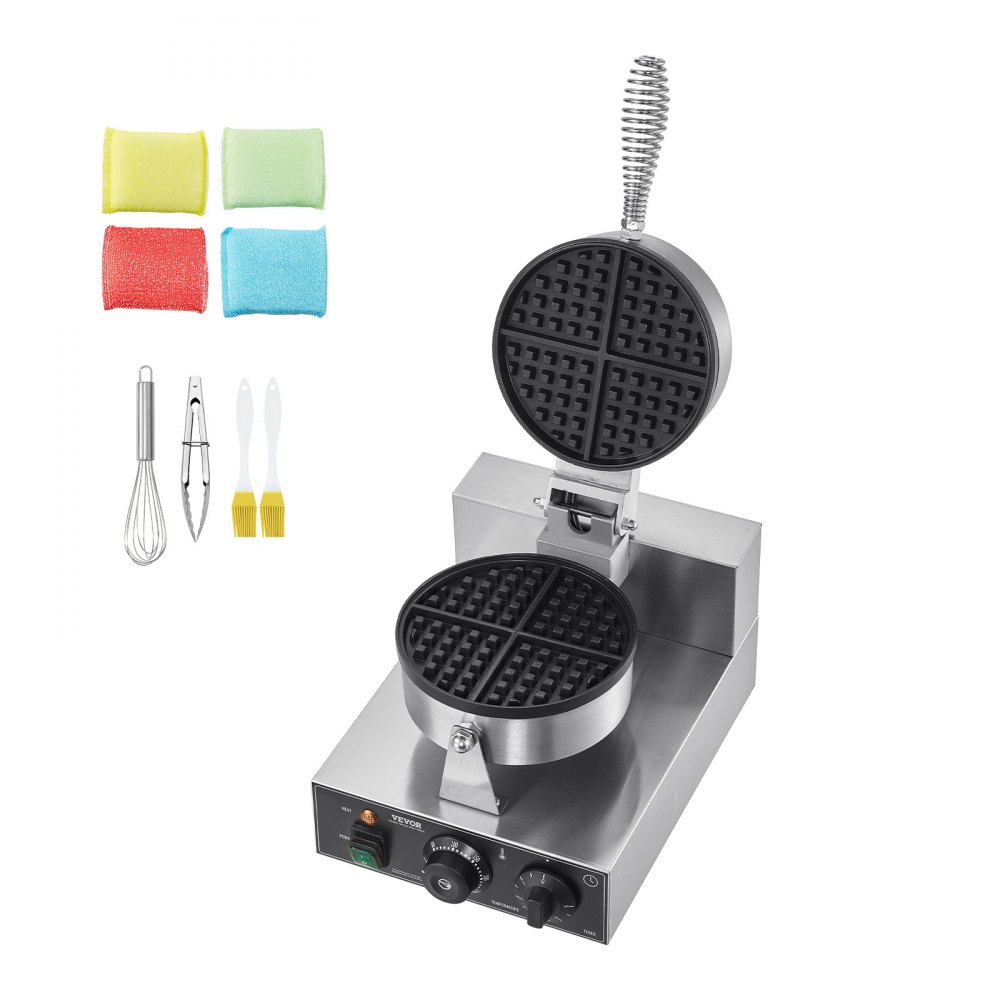 Commercial waffle iron 1230 W waffle maker with non-stick baking surfaces stainless steel waffle iron with temperature and time control, for restaurant bakery 4 fan-shaped waffles Commercial waffle iron 1230 W waffle maker with non-stick baking surfaces stainless steel waffle iron with temperature and time control, for restaurant bakery 4 fan-shaped waffles