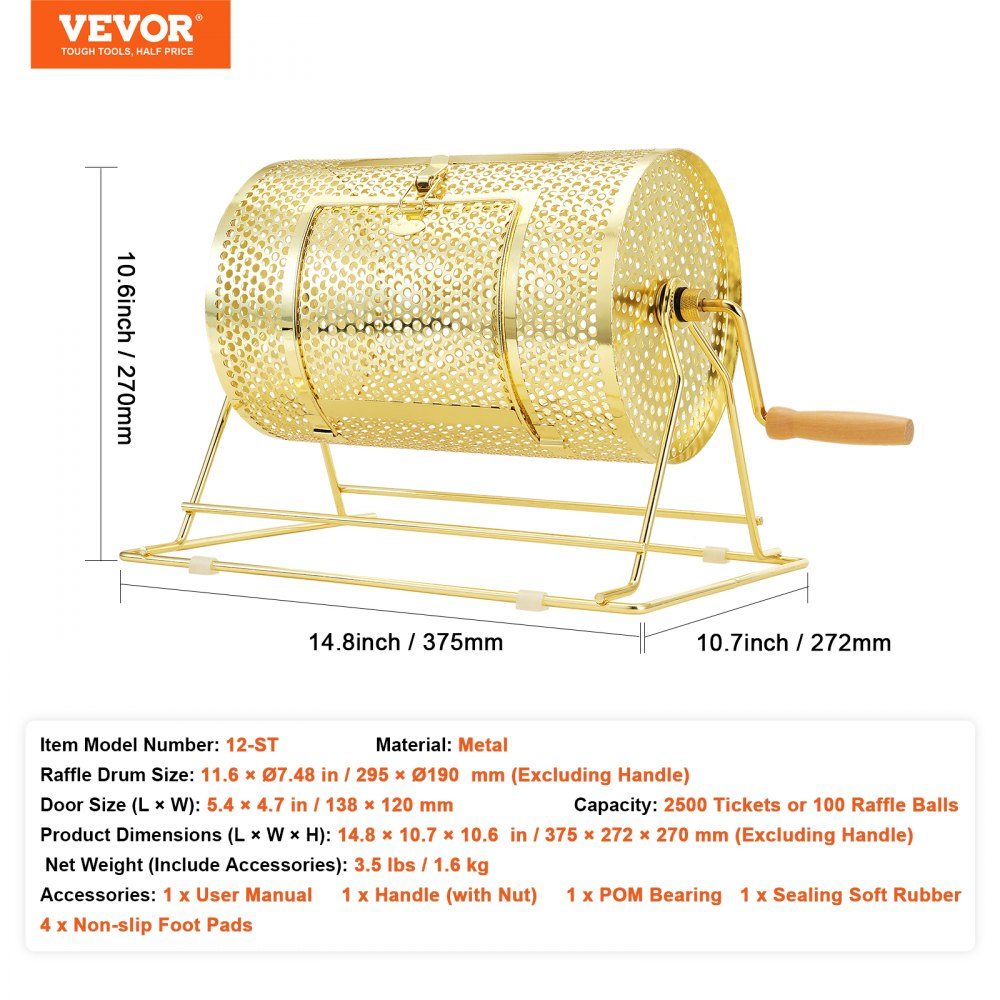 Lotto drum Glückskind 3500 tickets or 100 raffle balls capacity, professional lottery rotating cage made of metal, lottery turntable, lottery box for lottery games Golden