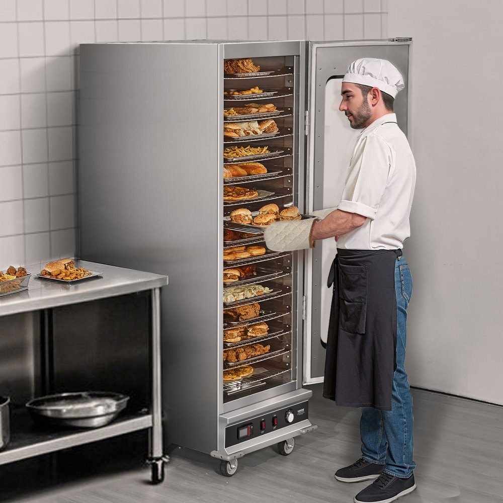 Réchauffeur de nourriture Hot Box, chauffe-collation à 16 niveaux, bol d'eau, porte en verre simple et étagères réglables, armoire chauffante en acier inoxydable, idéal pour conserver la pizza, le poulet