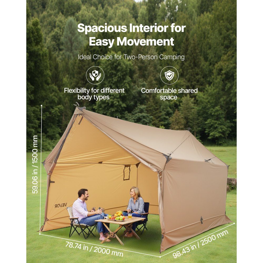 Camping tent, 2 person cabin tent with stove connection, waterproof winter tents with ventilation, lightweight and portable 4 season tents for hiking, fishing, hunting and backpacking