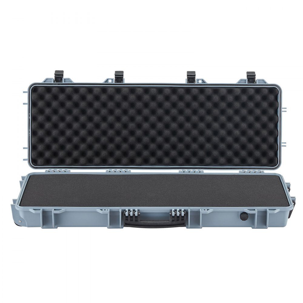 Waffenkoffer mit Hartschale für Langwaffen, abschließbarer Waffenkoffer mit vorgeschnittenem Schaumstoff, Langwaffenkoffer, Waffenaufbewahrung, rollbar, IP67 wasserdicht, 108,9 x 39,2 x 15,5 cm grau