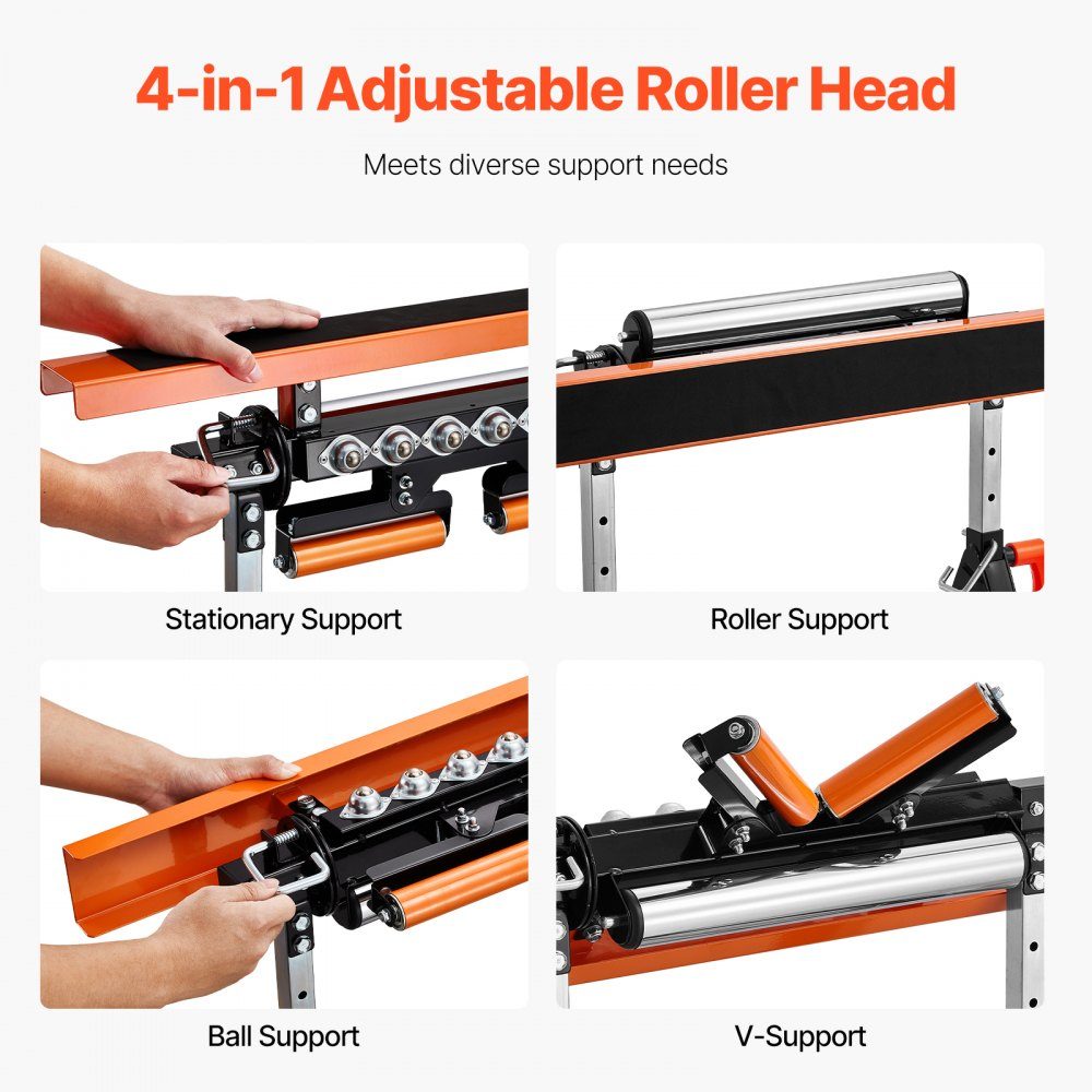 4-in-1-Rollenständer 200 kg, Rollenständer 84–127 cm höhenverstellbar, Arbeitsständer mit Gestell und poliertem multidirektionalem Rollenkopf, für Tischkreissägenauslauf, Verlängerungsunterstützung