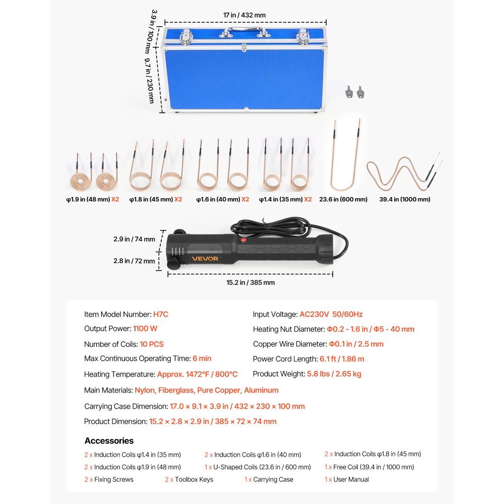 Nagrzewnica indukcyjna do usuwania śrub 1100W zestaw magnetycznej nagrzewnicy indukcyjnej zardzewiała nagrzewnica do usuwania śrub narzędzia do naprawy warsztatu samochodowego z 10 cewkami – Nr kat. HT-22274