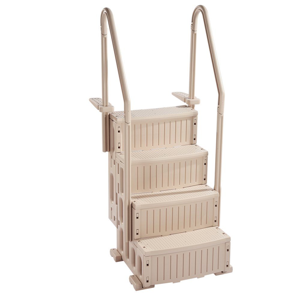 Swimming Pool Ladder, 4 Step Stairs with Double Handrail and Heavy Duty Non-Slip Steps, Maximum Load 400 Pounds, for 48-54 Inch Pools with Any Patio Surface, Taupe