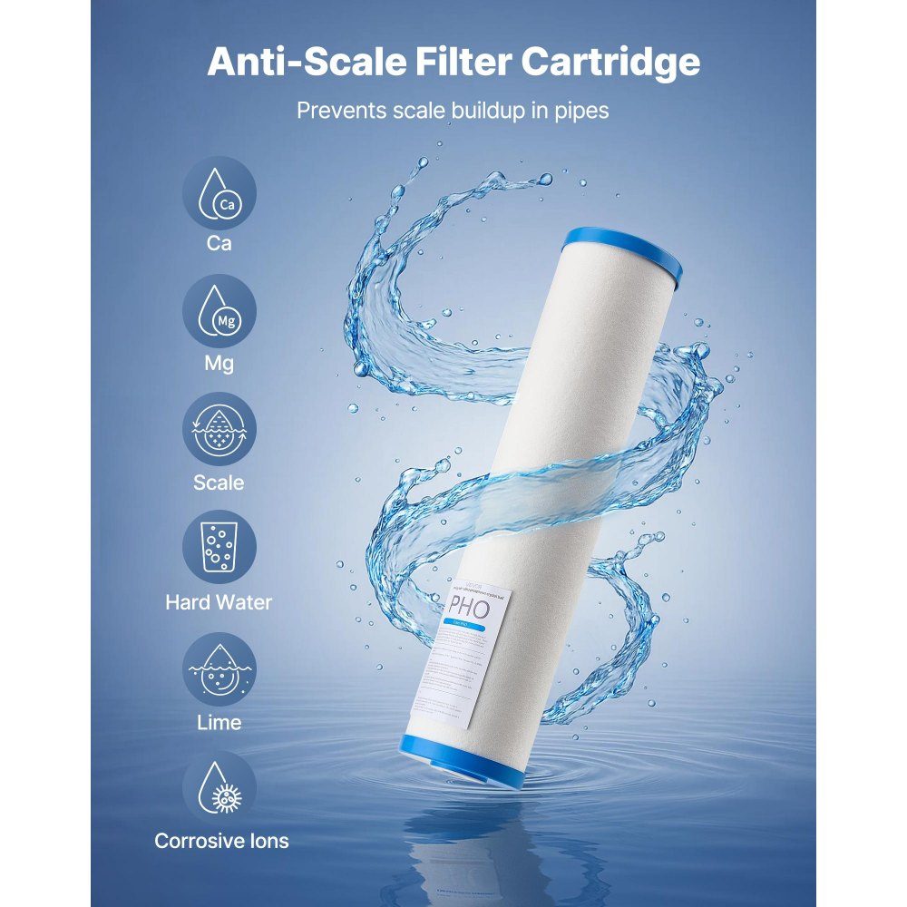 Cartouche de rechange pour filtre à eau pour toute la maison, 115 x 507 mm, filtres inhibiteurs de calcaire en polyphosphate pour système de filtre à eau, filtre anticalcaire réduit le chlore, le mauvais goût et les odeurs