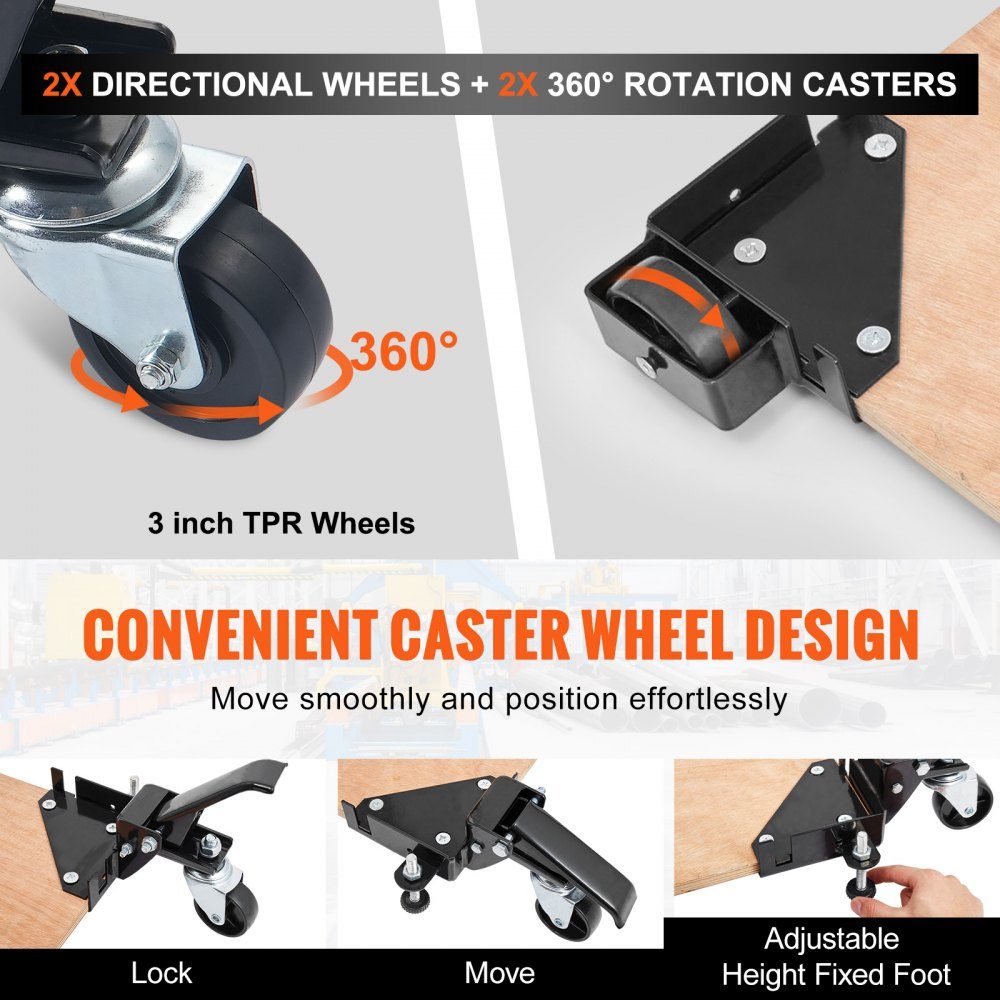 Mobile base, 400 lbs, adjustable from 9.5 x 9.5 mm to infinity. Robust, universal mobile stand with rotating wheels for woodworking equipment, band saws, power tools, machines