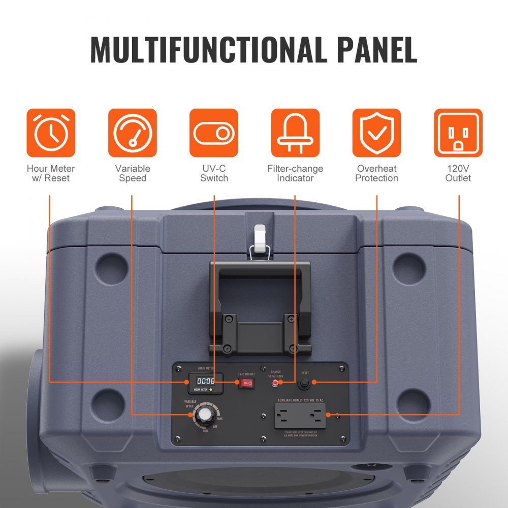 Air purifier with 3-stage stackable negative air machine with 800 CFM