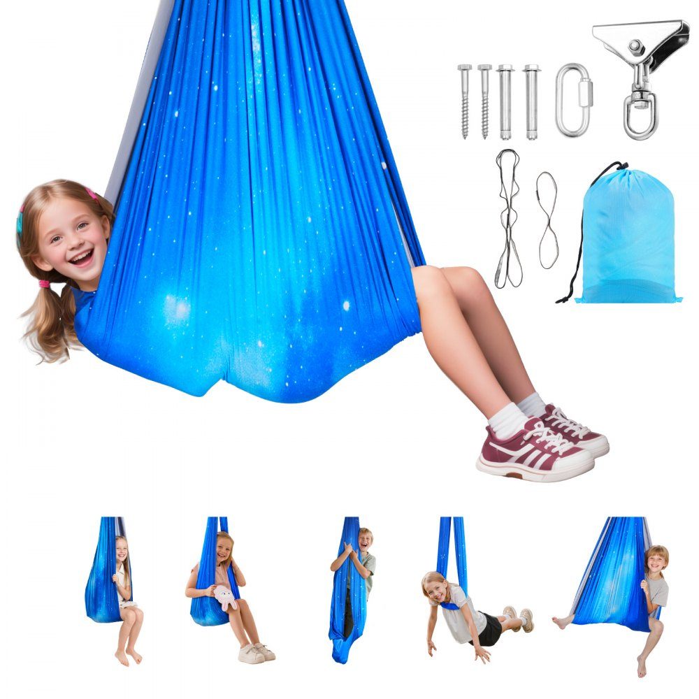 Aerial Yoga hangmatset Dubbellaags stof Aerial Yoga Swing Luchtvliegende Yoga Swing met 360° draaibare ophanging en O-sling en maximaal draagvermogen van 300 lbs Hangende schommels Blauw
