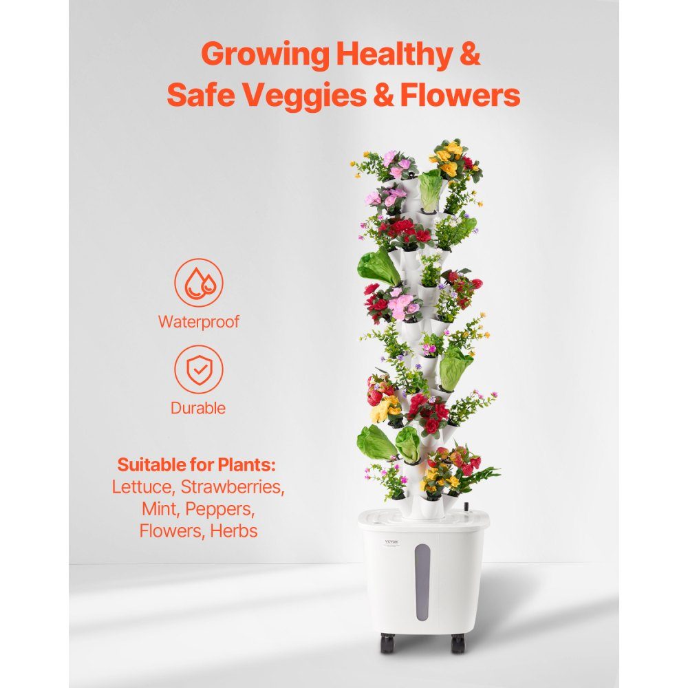 Hydroponic Growing System, 50 Slots Vertical 10 Tier Hydroponic Tower Hydronic Garden with Water Pump and Wheels Indoor Plant Germination Kit for Herbs, Fruits and Vegetables