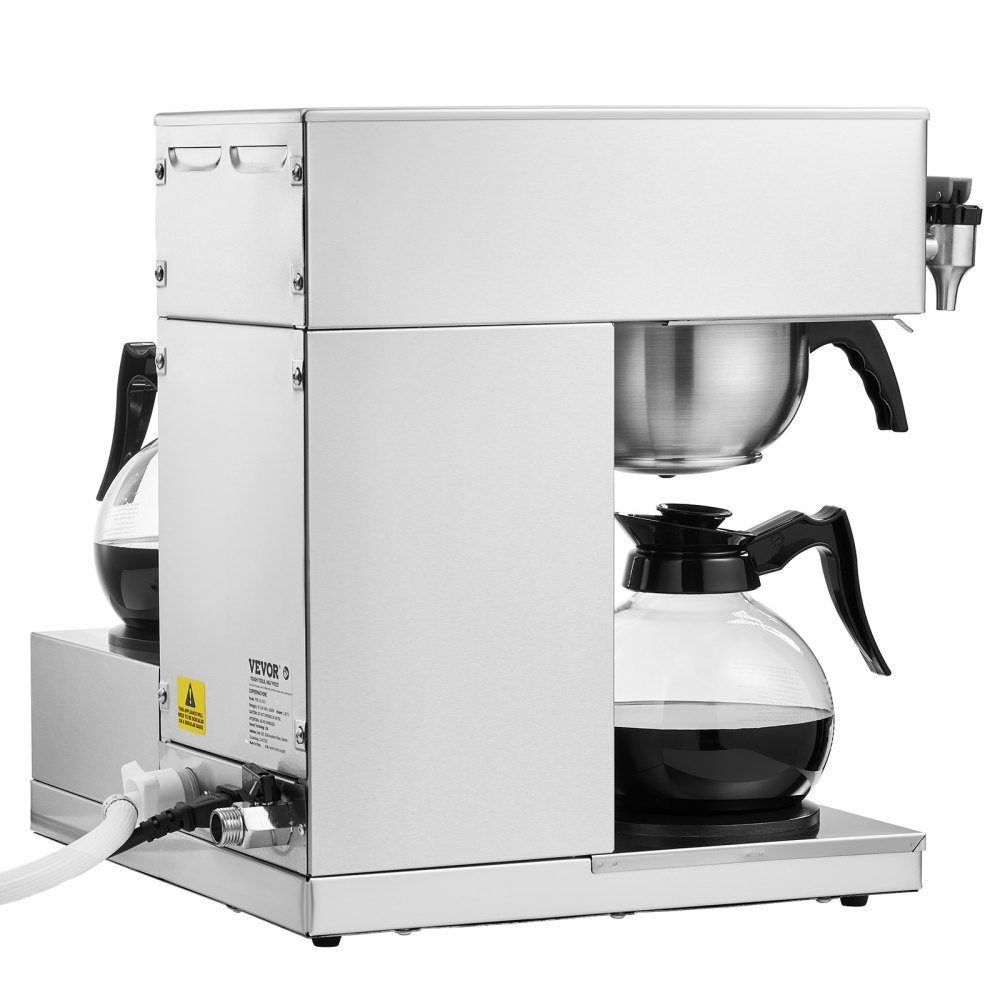Kommerzielle Filterkaffeemaschine für 12 Tassen, Kaffeemaschine mit 3 Glaskaraffen & 3 Warmhalteplatten, Übergießkaffeemaschine aus Edelstahl für Restaurant, Büro, Café