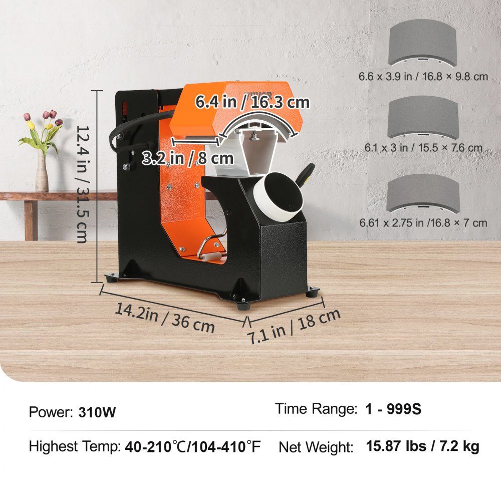 3 in 1 Cap Press, Hat Press, Hot Press Machine 16.3x8cm, Hot Press Transfer Press with 3 Pad Sizes 16.8x7cm, 16.8x9.8cm, 15.5x7.6cm, Hot Press Transfer Press, Time and Temperature Controller
