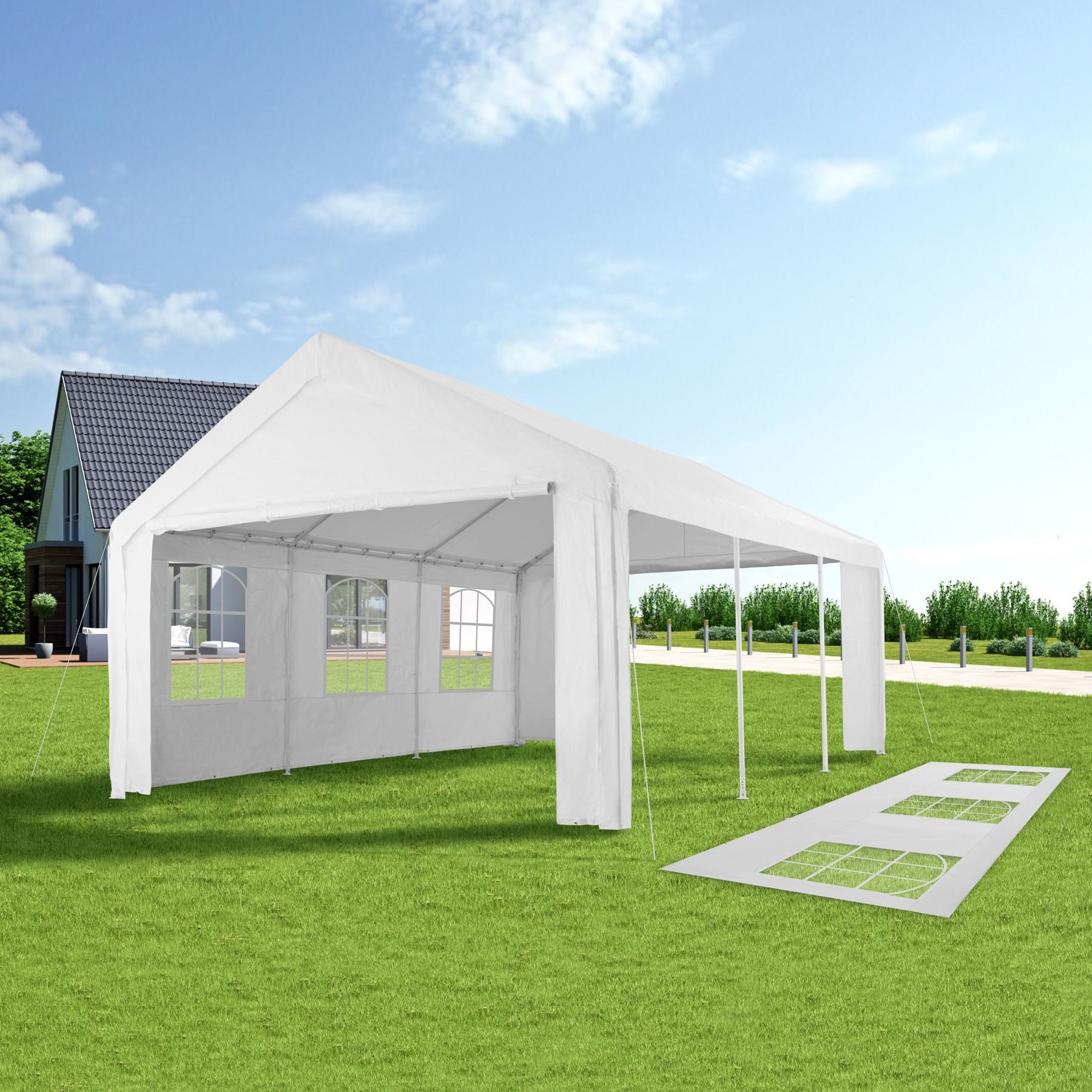 Pavillon 6x4m wasserdichtes Partyzelt Gartenparty Camping Festivalzelt + Seitenteile