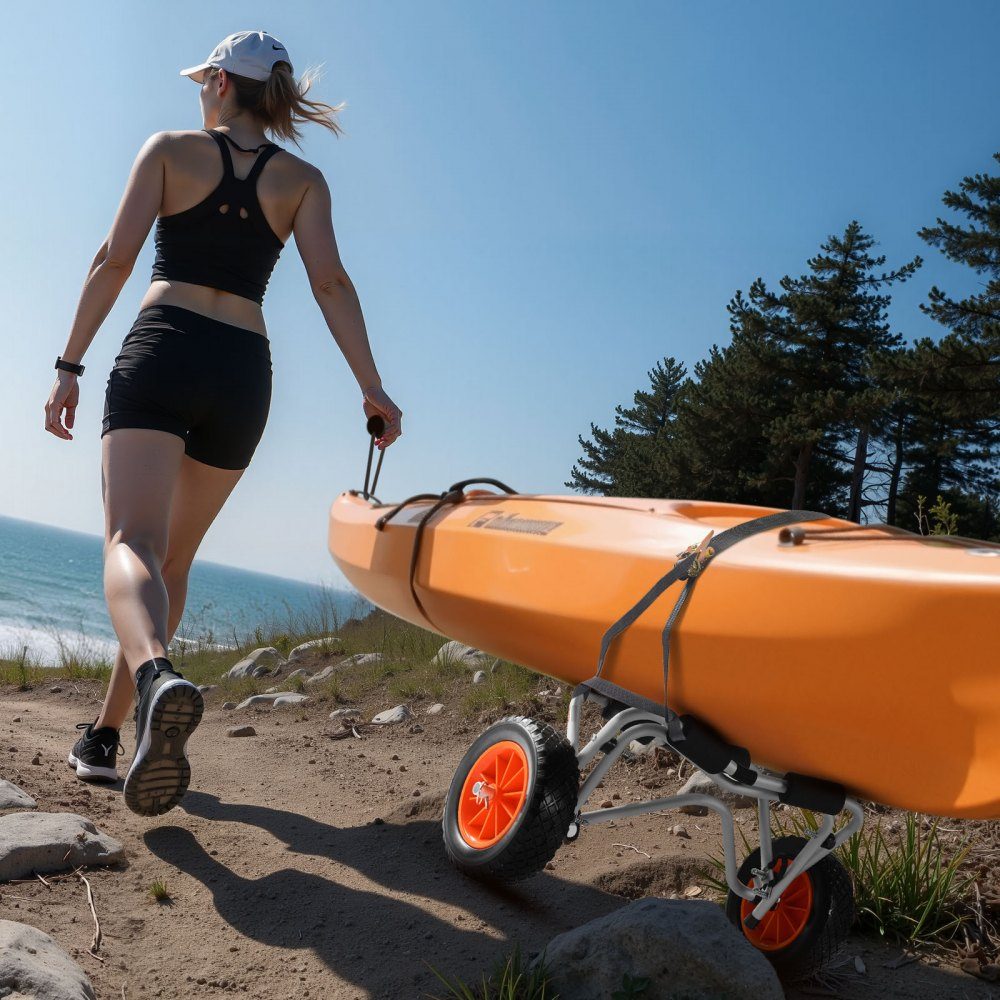 Wózek kajakowy Składany wózek na kajaki o wadze 113 kg z 10-calowymi oponami PU i 1 paskiem zapadkowym Wózek na łódź do transportu kajaków, kajaków, paddleboardów, łodzi Jon, sprzętu do sportów wodnych, 70x40x40cm