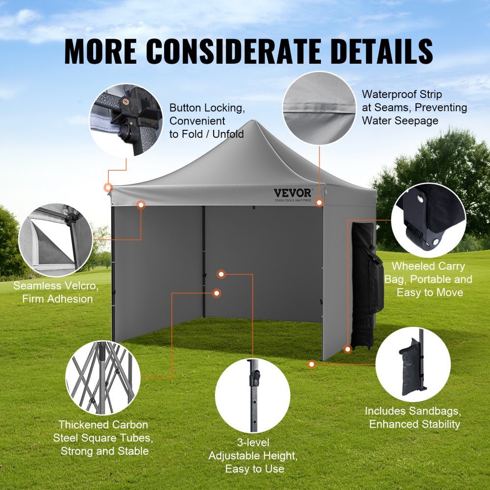 Pavillon 304,8x304,8x320cm Gartenzelt 500D PU Silberstoff Faltpavillon höhenverstellbar inkl. Aufbewahrungstasche Partyzelt 6-8 Personen Pop-up-Zelt Faltzelt Gartenpavillon für Campingausflug