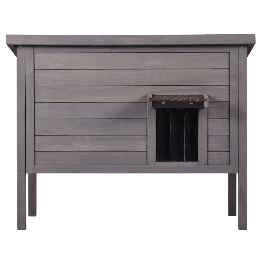 Buitenkattenhuis Weerbestendige schuilplaats voor wilde katten voor meerdere katten Houten katten- en konijnenhuis voor buiten Volledig met schuim geïsoleerd open dak PVC-deurkleppen 34" L x 22" B x 27" H