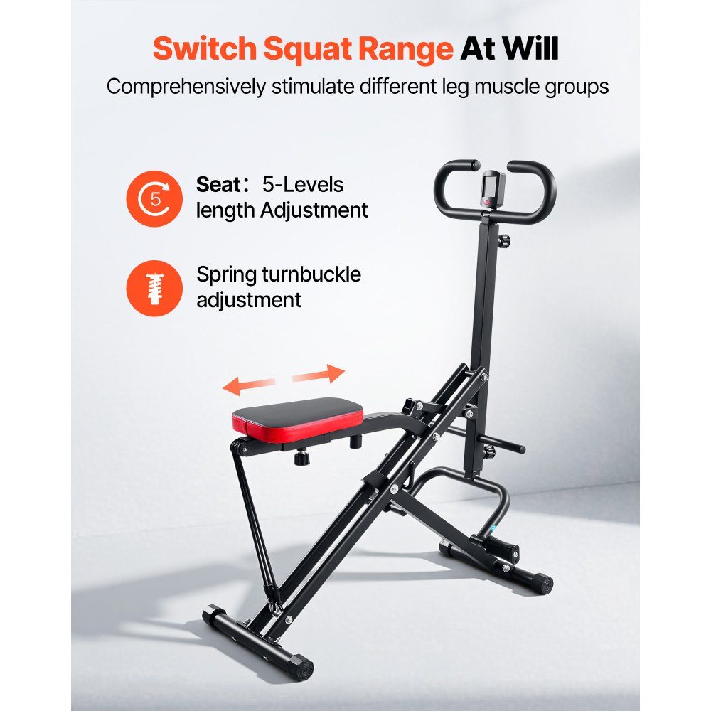Squat Machine for Deep Squats, Folding Exerciser, Glute Trainer with 5 Level Adjustable Seat, Home Exercise Machine for Buttocks and Legs, Glute Machine Black