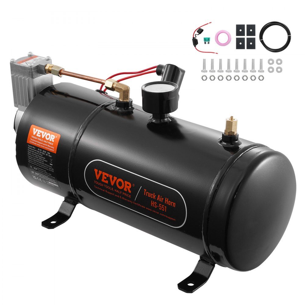 12V Air Compressor Kit with Tank 3L, Train Horn Air Compressor Kit, 90-120 PSI Working Pressure, Integrated Air Compressor System for Train Air Horns, Inflating Tires, Trucks, SUVs, etc. Black