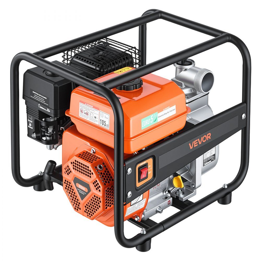Pompe à eau essence 158 GPM, pompe à eau sale de 2 pouces, pompe à moteur de 7 HP portable avec tuyau de livraison de 25 pieds et pompe de distribution d'eau à turbine en fonte pour l'irrigation, le drainage, les chantiers de construction, les étangs