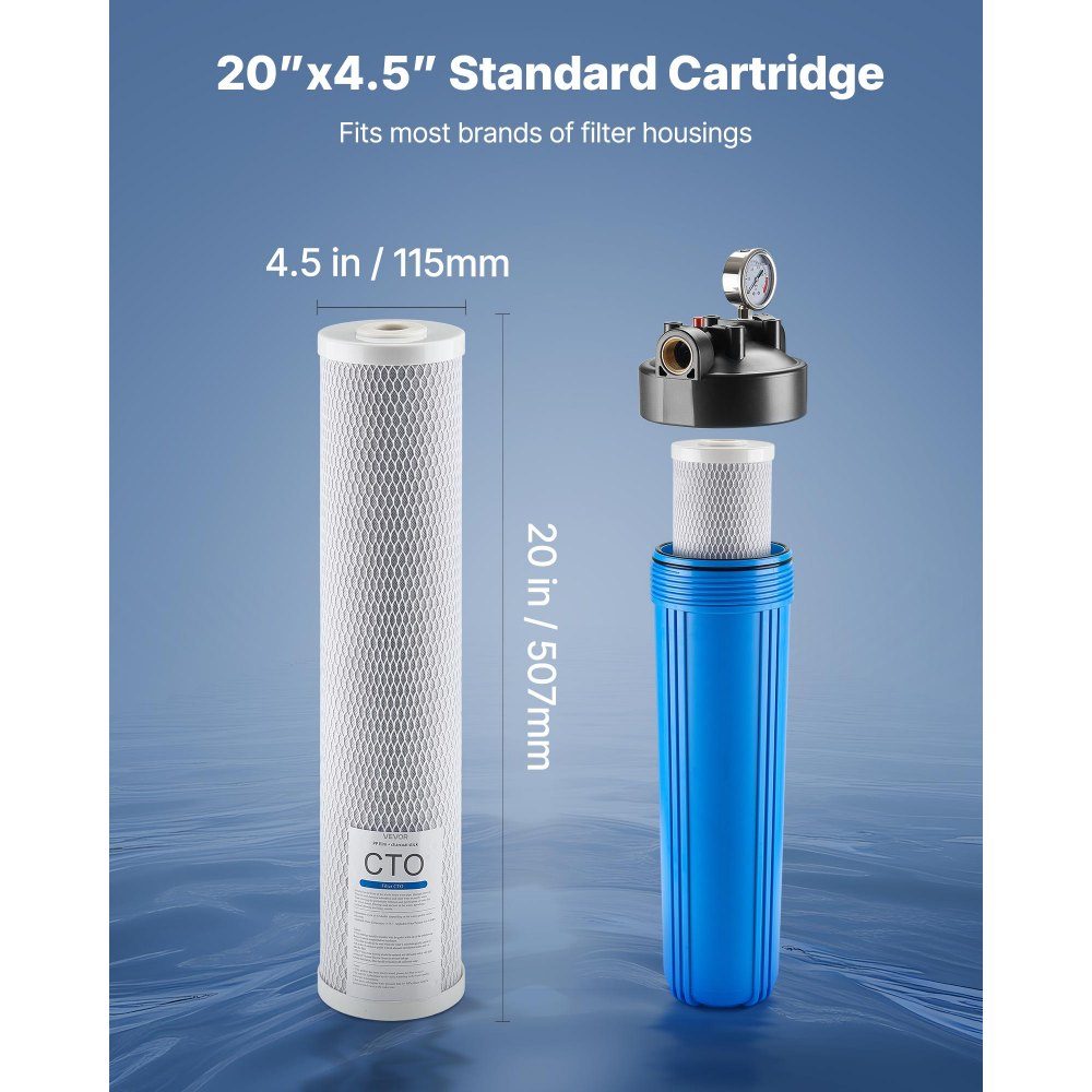 2-pack vervangingscartridge voor het hele huis waterfilter 115x507mm CTO koolstofblokvervangingsfilter voor 3-traps waterfiltersysteem vermindert chloor, slechte smaak en geur