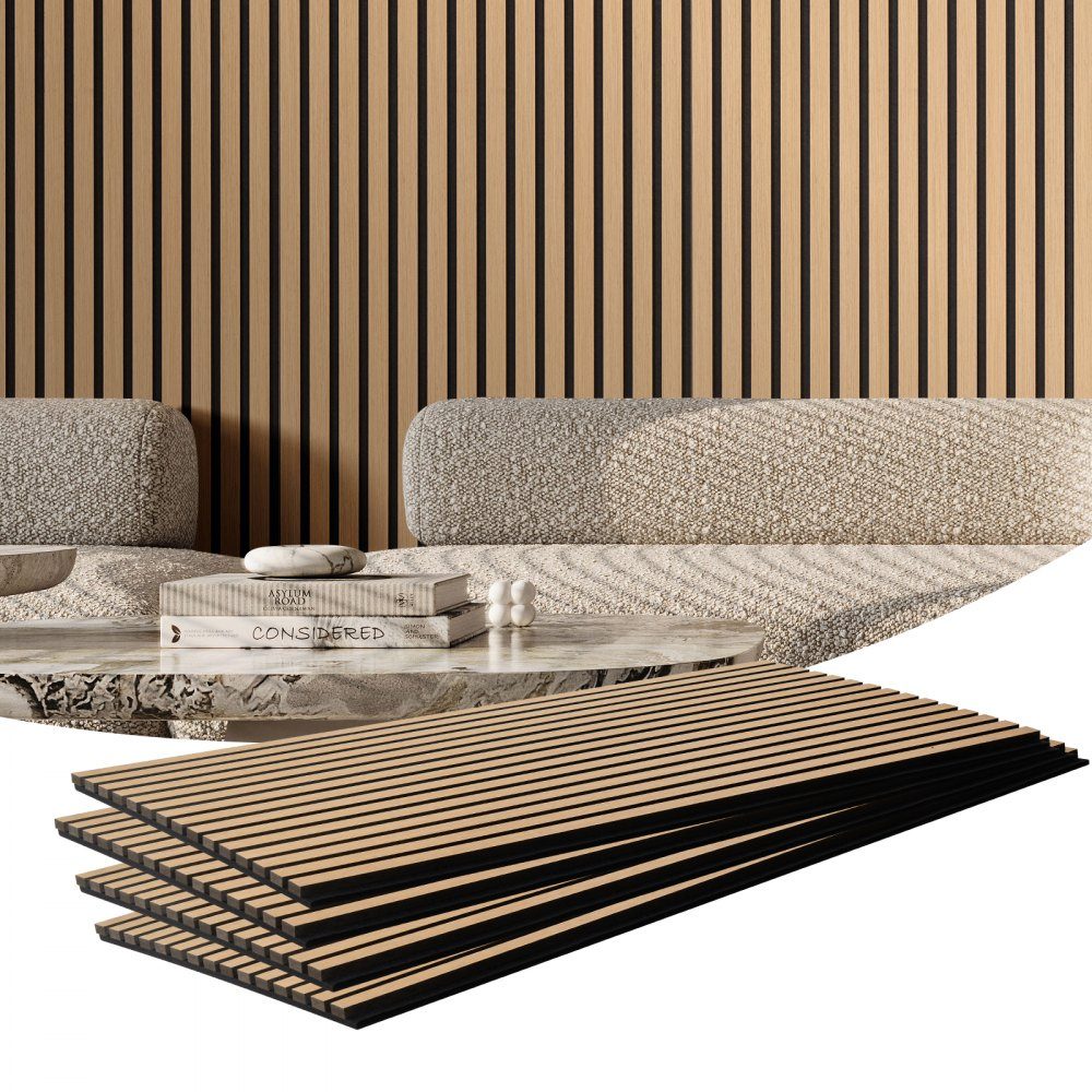 Akustikplatten, Akustikplatte, 1200 x 600 mm, MDF-Akzent-Holzwandpaneele für moderne Innenwanddekoration, Kunstholz-Wandpaneele zur Geräuschreduzierung, helle Eiche, 4er-Set