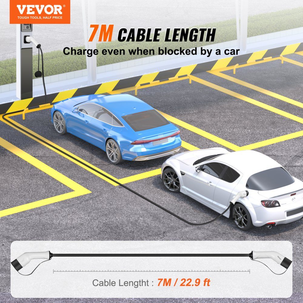 Type2 Electric Car Charging Cable/Hybrid EV Charging Cable E-Car Charging Cable Wallbox 22kW TPU Charging Cable 7m Cable Length 3 Phase AC 380V Type2 to Type2 Water/Dustproof Compatible with all Type 2 models
